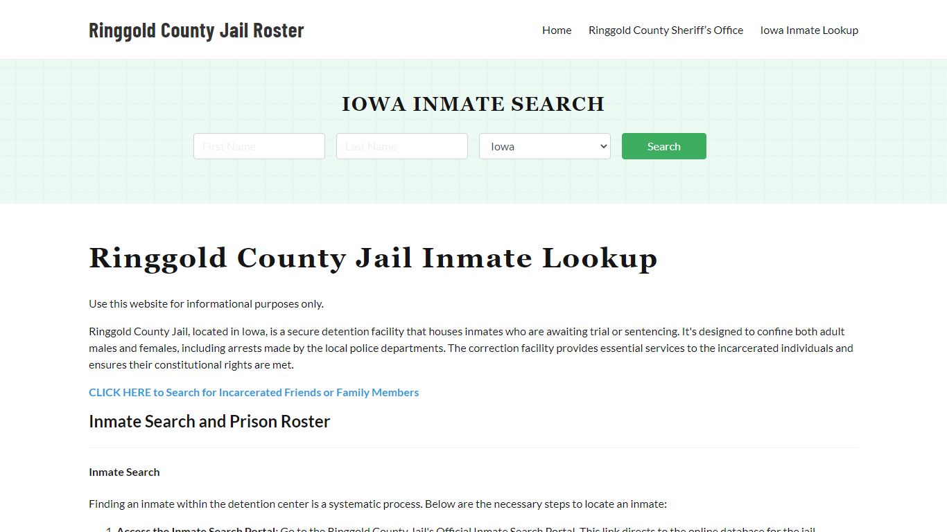 Ringgold County Jail Roster Lookup, IA, Inmate Search