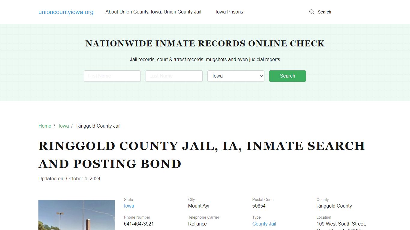 Ringgold County Jail, IA, Inmate Search, Visitations